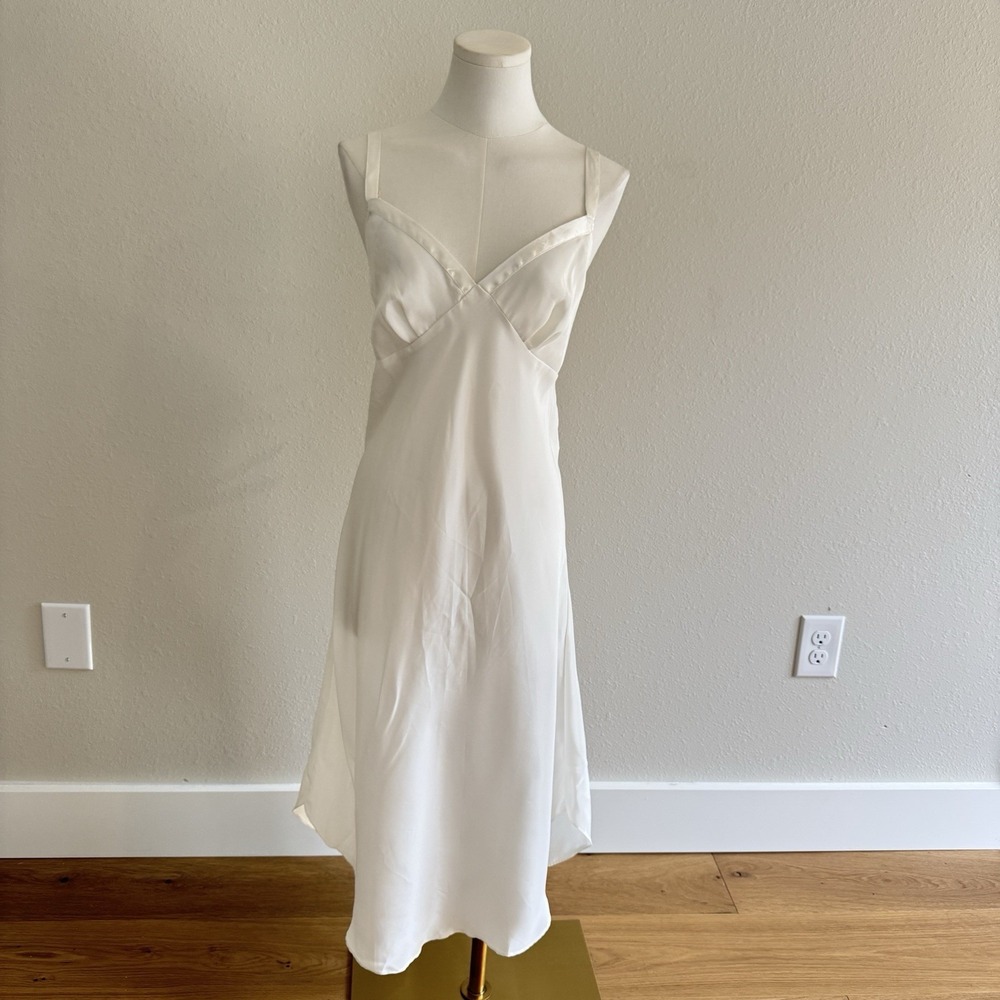 Vintage 90s Josie Natori Off White Satin Maxi Nightgown Dress Sz L Sexy Classic